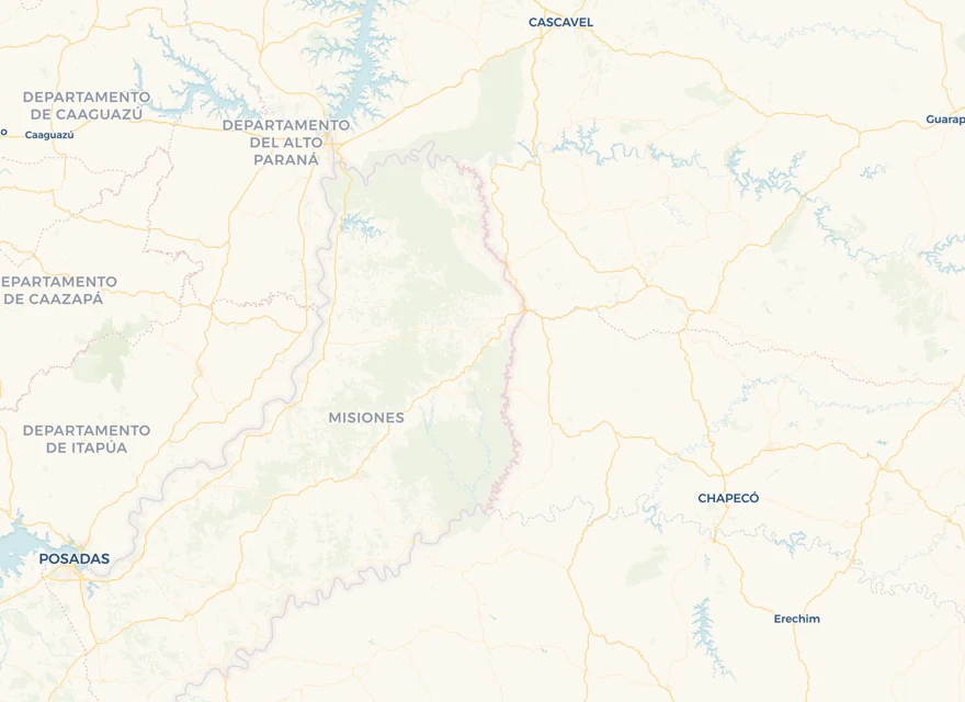 Mapa de la ruta de Chapecó (Brasil) a Santa Rita (Paraguay)